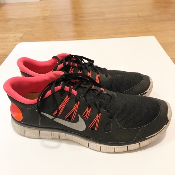Nike Free 5.0 running shoes sneakers. Black & neon orange. Men's size 13 - Picture 2 of 12